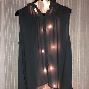 Grey Sleeveless Long Button Up Shirt